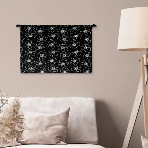 Bloemen - Patroon - Wit - Zwart Wandkleed katoen klein 269 -sfeer4