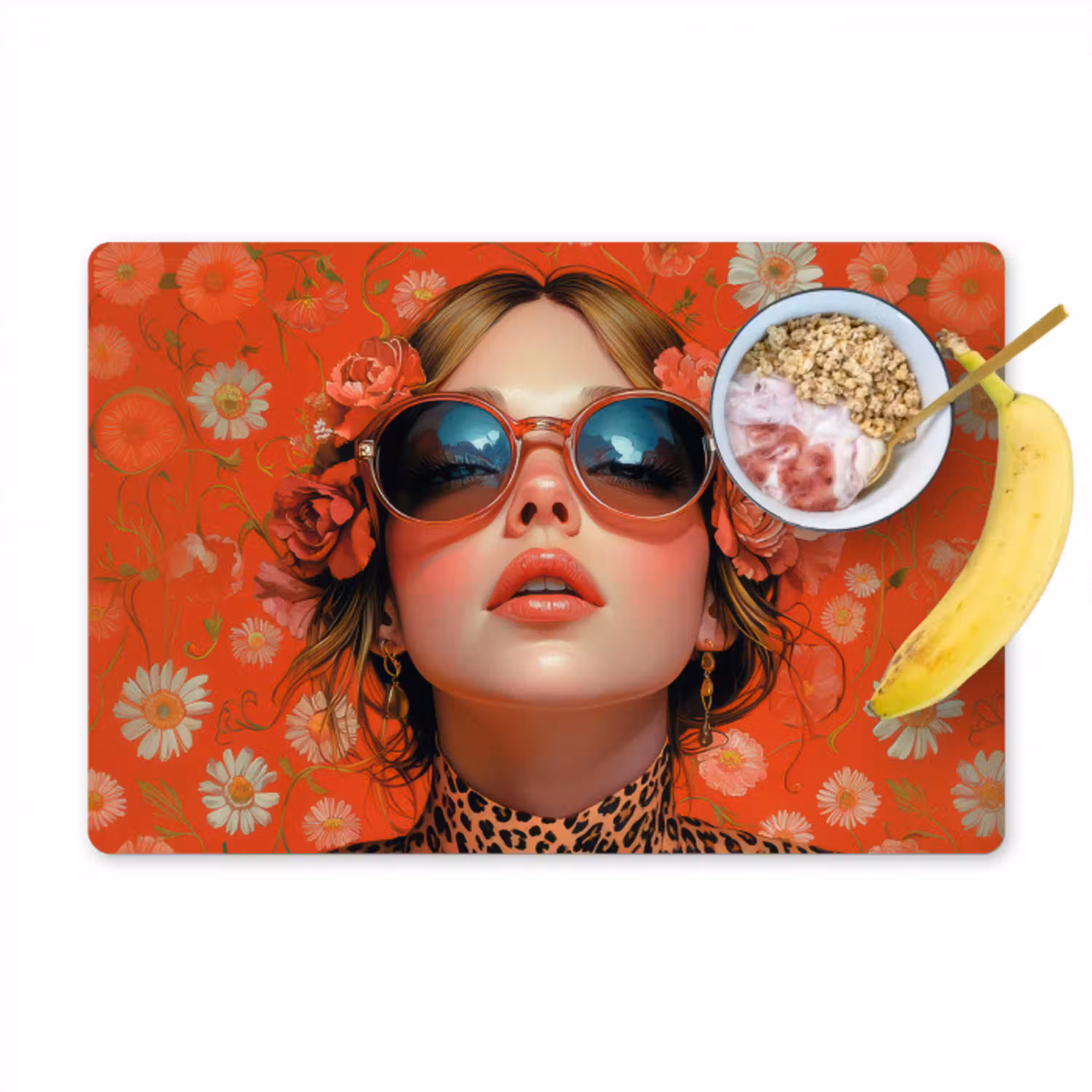 Vrouw - Kleurrijk - Dierenprint - Bloemen Placemat vinyl groot -zzzproduct_Kitchenyeah-website