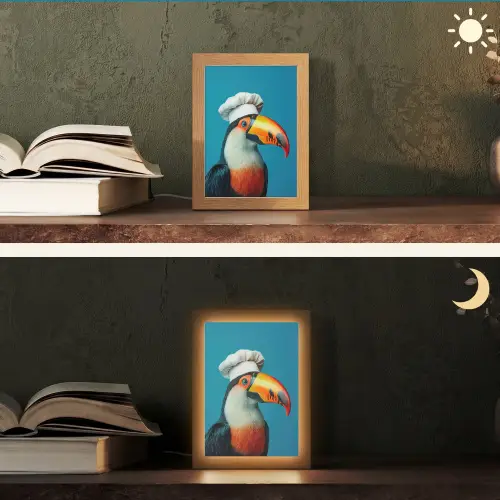 Toekan - Papegaai - Vogel - Koksmuts Light Box met kabel (Tafellamp) klein -sfeer3