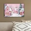 Kerstdorp - Roze - Winter - Sneeuw - Huizen canvas 2cm klein -sfeer3