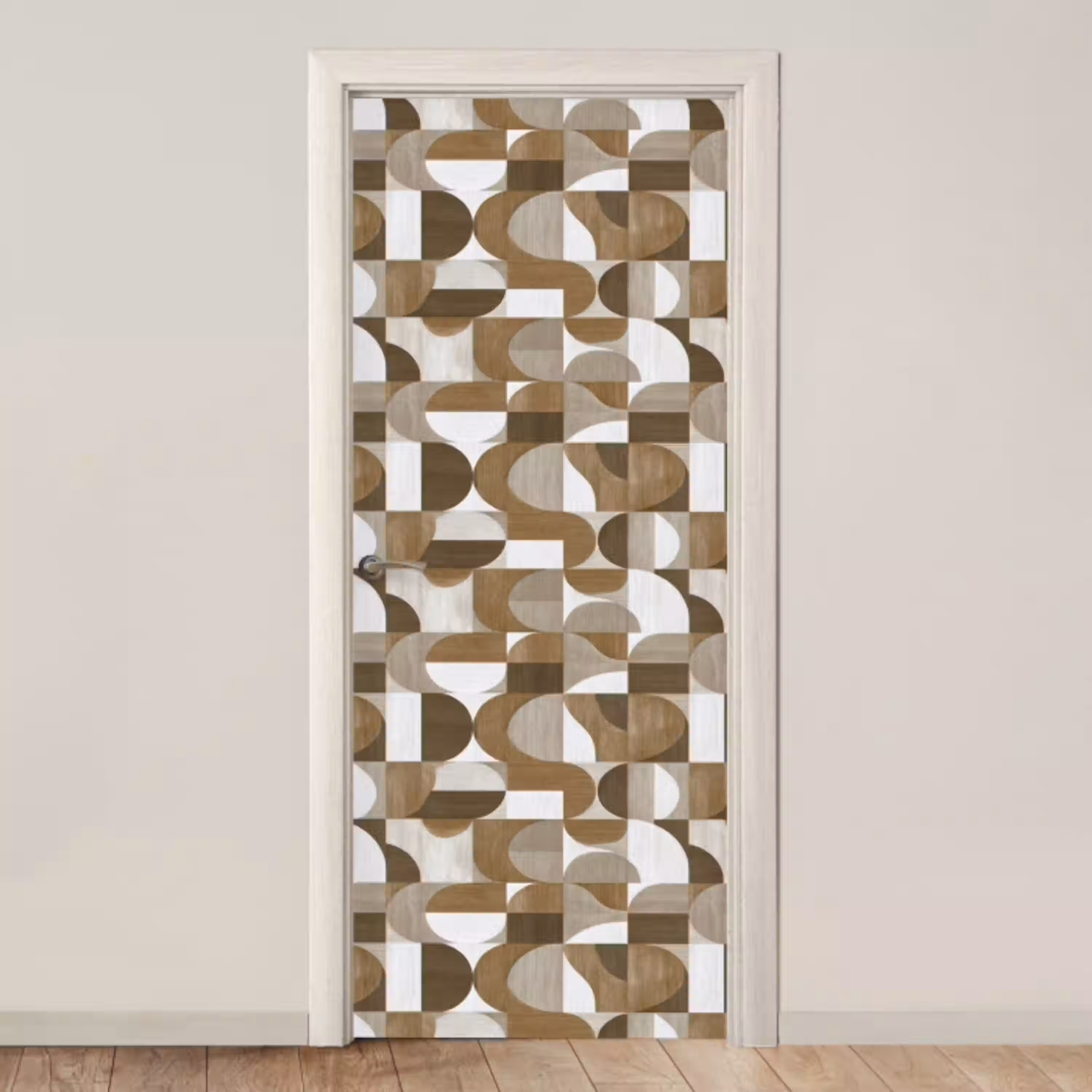 Abstract - Retro - Bruin deurposter klein 289 -3d_beige
