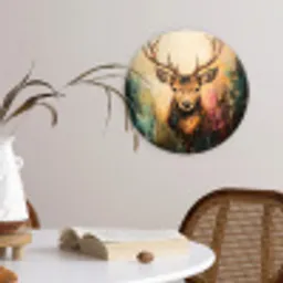 Hert - Geverfd - Gewei - Bruin Wandcirkel kunststof plaat 5mm dik klein -sfeer4