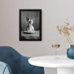 Sphynx - Kat - Dieren - Humor - Spaghetti - Zwart Wit fotolijst zwart zonder passe partout klein -sfeer4