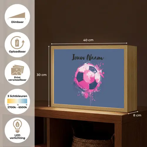 Voetbalvibes -  Verf - Roze - Blauw Light Box met batterij (Wandlamp kind) middel -USP_websiteoverzichtNL