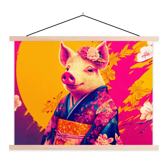 Varken - Bloemkroon - Kimono - Abstract textielposter latten blank klein -3d