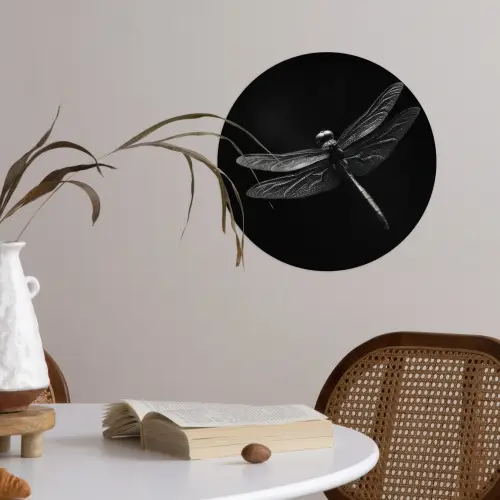 Libelle - Dieren - Zwart - Insect Wandcirkel behangsticker klein -sfeer3