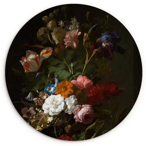 Vaas met bloemen - Schilderij van Rachel Ruysch Wandcirkel kunststof plaat 5mm dik klein -3d