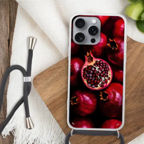 Granaatappel - Rood - Fruit Hoesje iPhone 16 Pro Max met koord klein -sfeer4