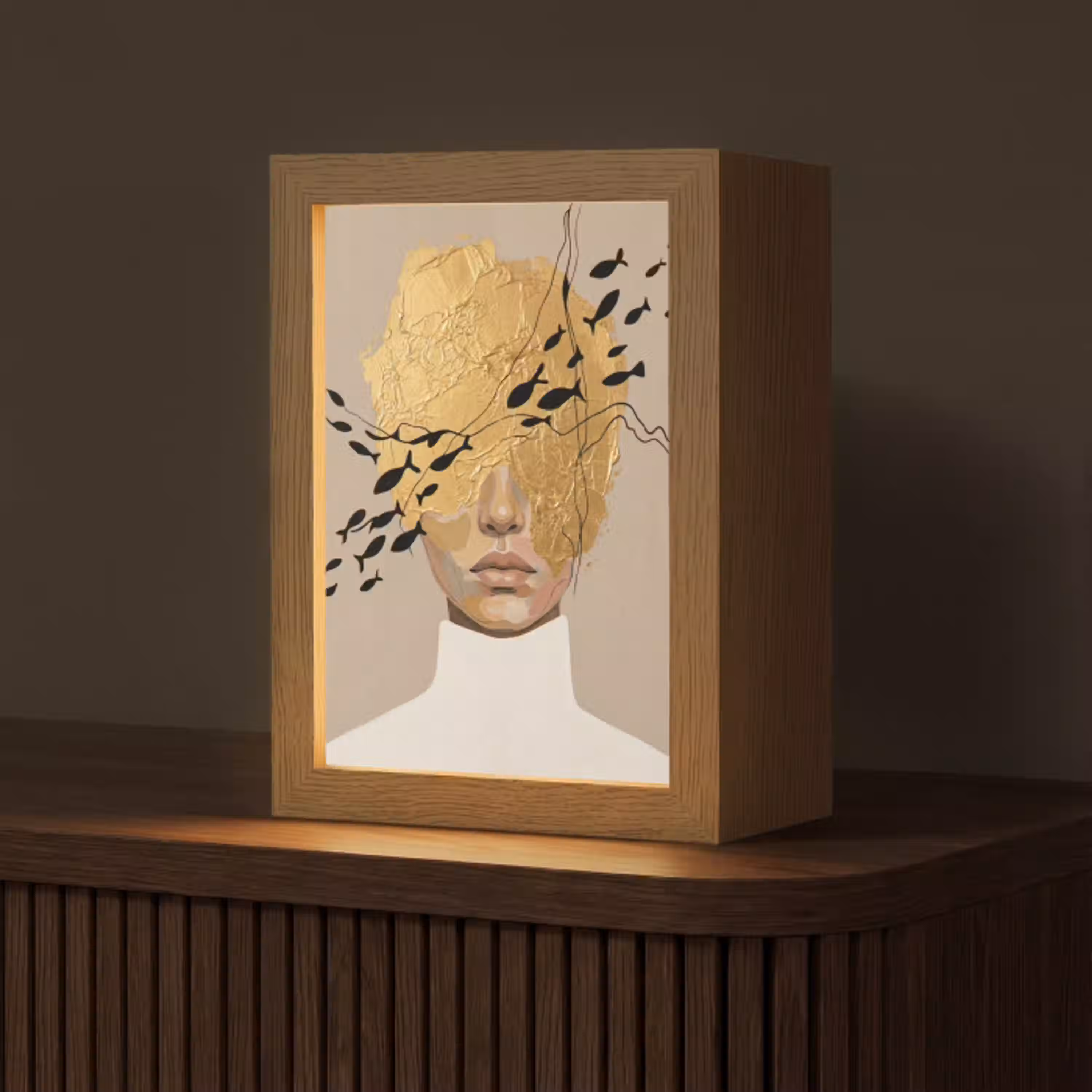 Modern - Vrouw - Goud Light Box met kabel (Tafellamp) klein -z3d_website