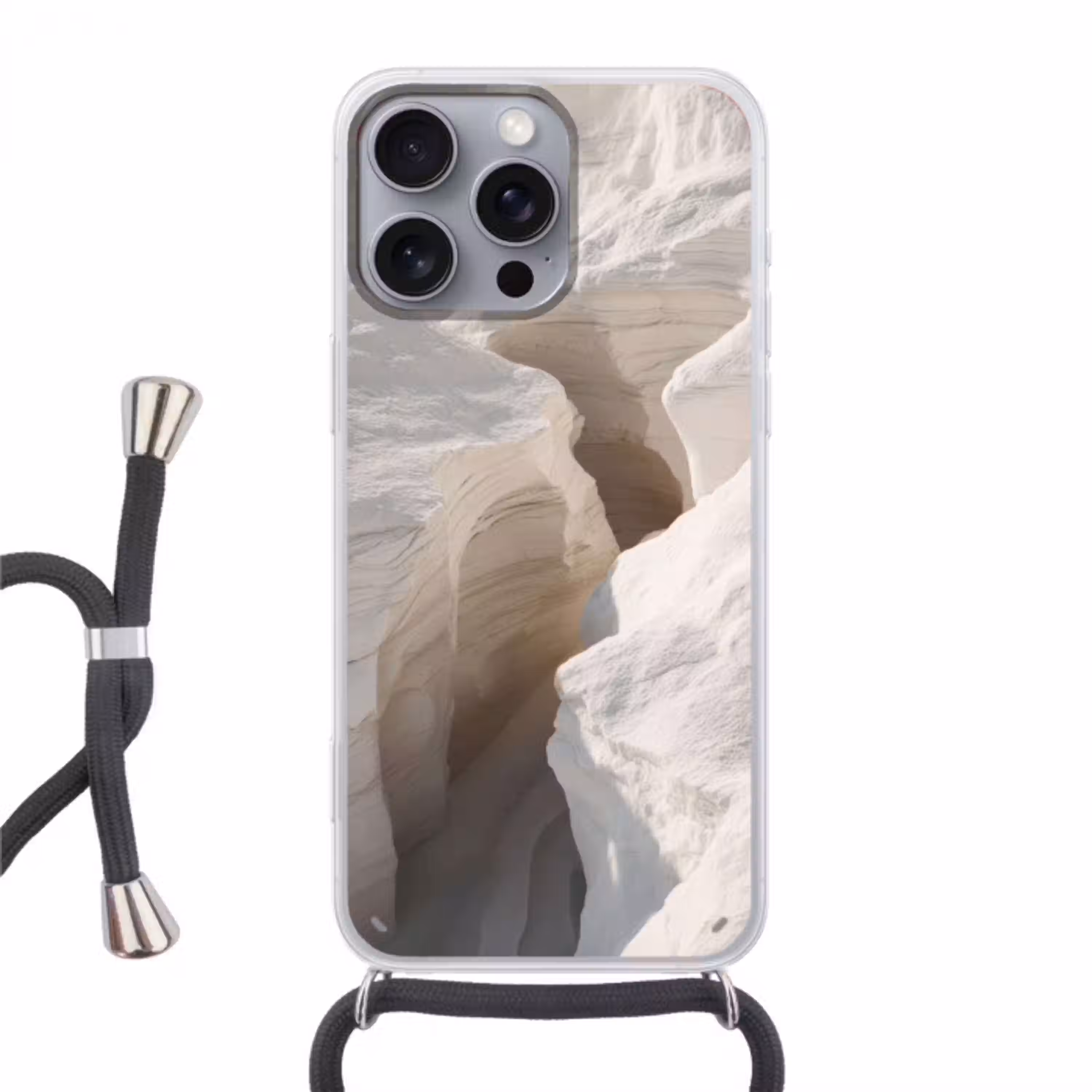 Kloof - Wit - Sneeuw Hoesje iPhone 16 Pro Max met koord klein -3d