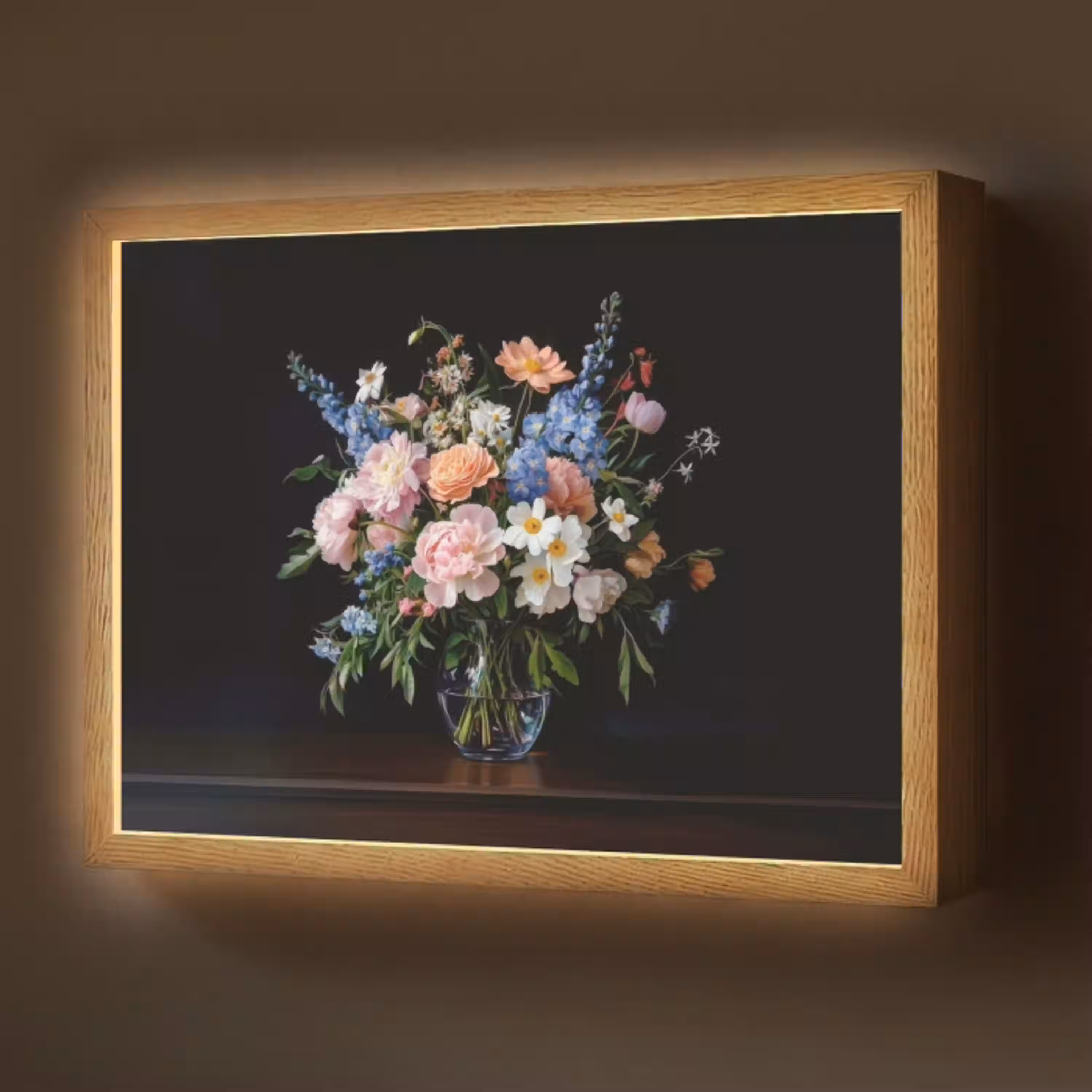 Pastel - Bloemen - Glazen - Vaas Light Box met batterij (Wandlamp) middel -z3d_website