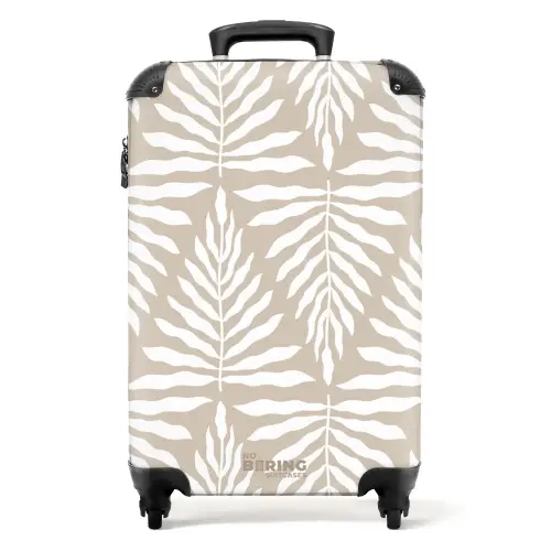 Patroon van bladeren in beige met wit NBS - Handbagage koffer - Unisex middel -productfoto_recht
