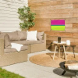 Strepen - Modern - Kleurrijk tuinposter los doek klein -sfeer4