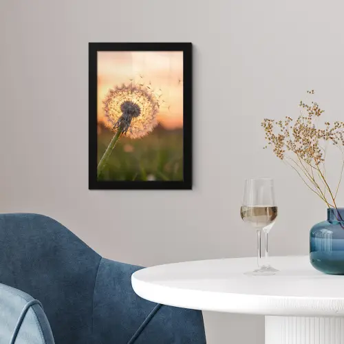 Paardenbloem - Zonsondergang - Veld fotolijst zwart zonder passe partout klein -sfeer4