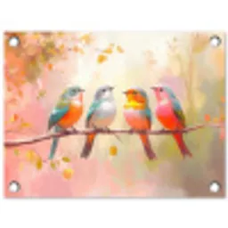 Vogels - Kleurrijk - Tak tuinposter los doek klein -3d