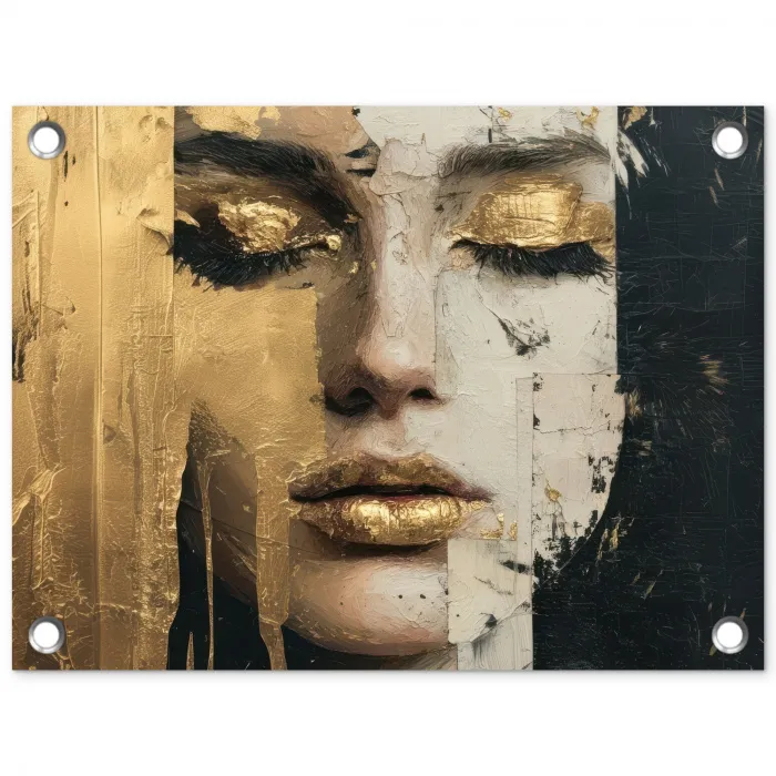 Abstract - Goud - Gezicht - Lippen tuinposter los doek klein -3d