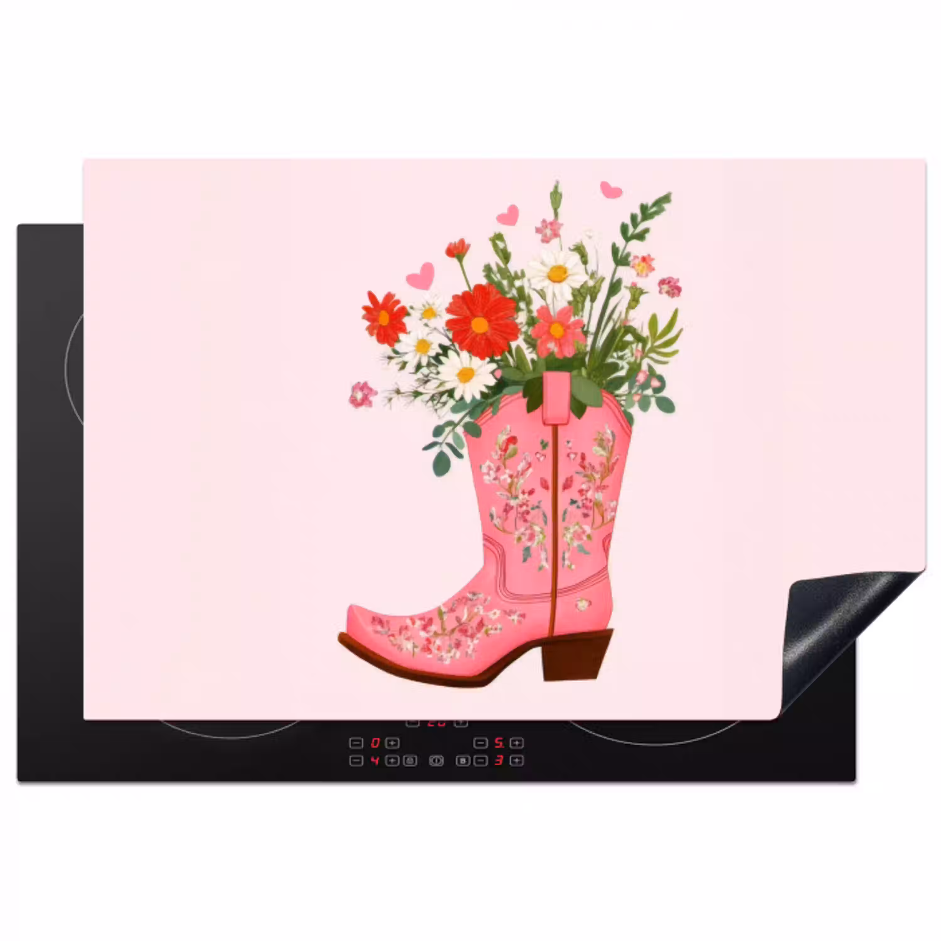 Cowboylaarzen - Roze - Boeket - Bloemen Inductie beschermer vinyl 3mm klein -3d