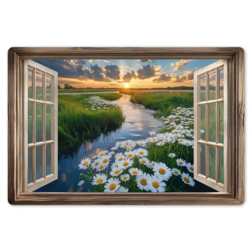 Doorkijk - Landschap - Raam - Water - Zonsondergang Placemat vinyl groot -zzsfeer1_Kitchenyeah-website