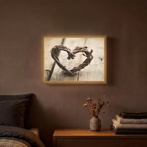 Hart - Hout - Natuur - Takken - Bruin Light Box met batterij (Wandlamp) middel -sfeer4