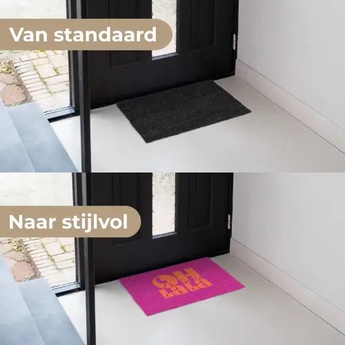 Oh la la - Roze - Oranje - Gestapelde letters Deurmat klein -voor-na_NL