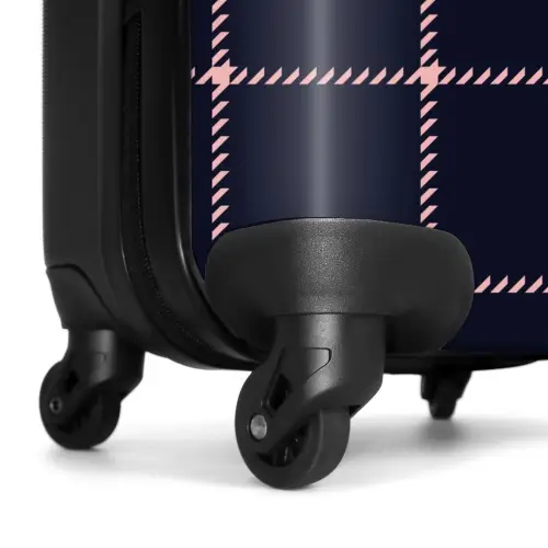 Donkerblauw ruitpatroon met roze visgraatlijnen NBS - Handbagage koffer - Kinderen Unisex middel -wiel