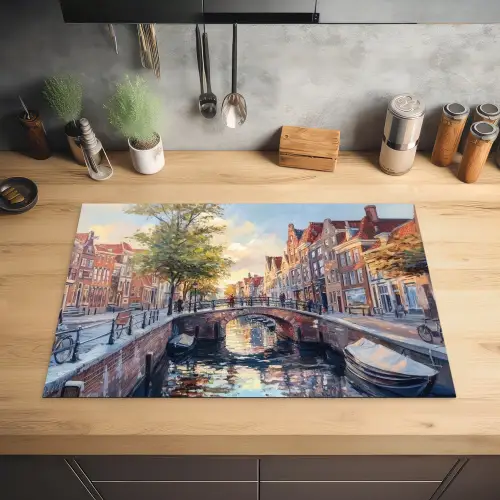 Brug - Stad - Huizen - Boot Inductie beschermer vinyl 3mm klein -sfeer5