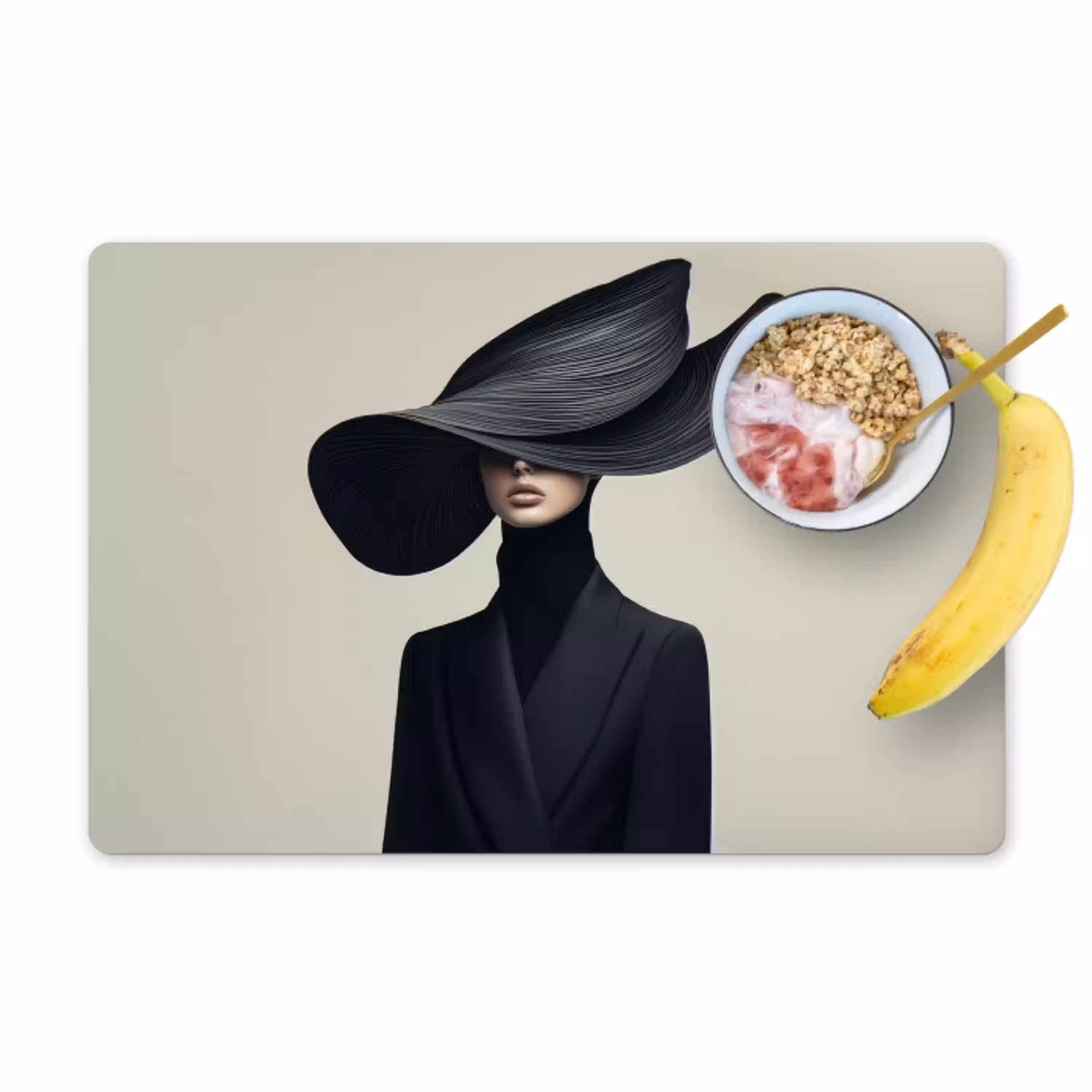 Zwart - Vrouw - Hoed Placemat vinyl groot -zzzproduct_Kitchenyeah-website