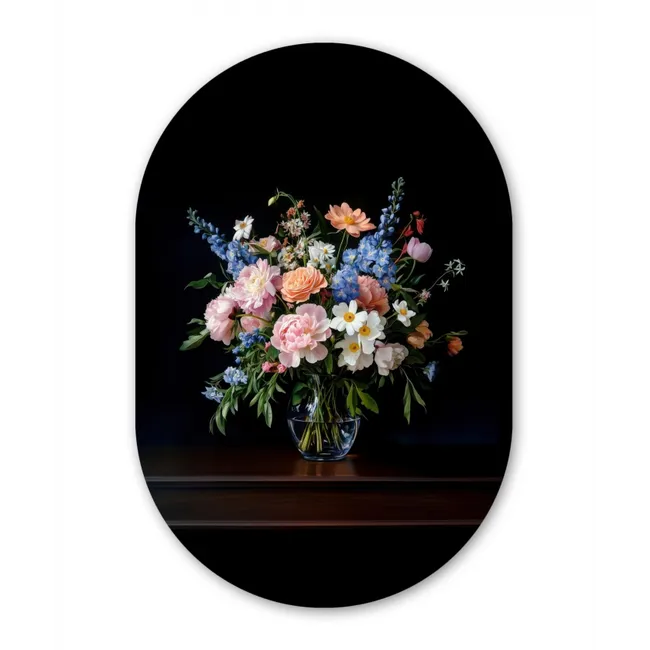 Muurovaal - Pastel - Bloemen - Glazen - Vaas