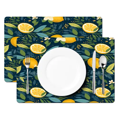 Bloemen - Bladeren - Citroenen - Blauw Placemat vinyl groot 368 -zzsfeer2_Kitchenyeah-website