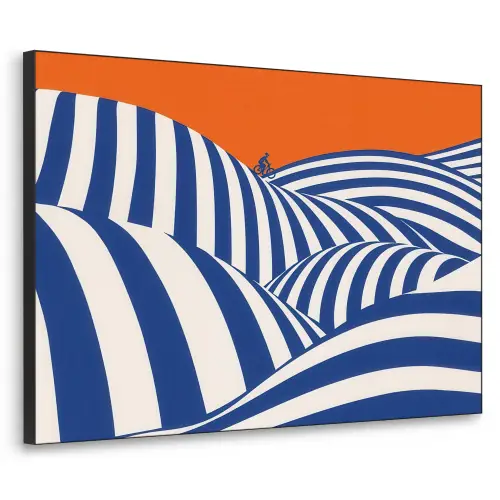 Fietser - Heuvels - Strepen - Blauw Textielframe zwart klein -3d