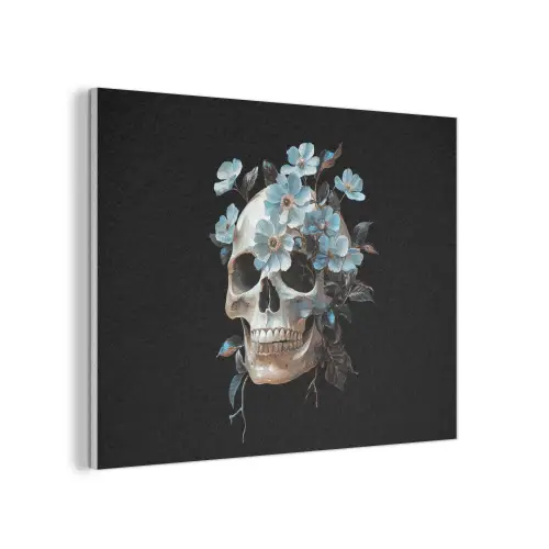 Schedel - Blauw - Bloemen - Bladeren PET vilt klein -3d