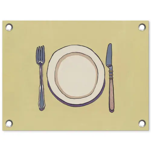 Illustratie - Bord - Bestek - Beige tuinposter los doek klein -3d