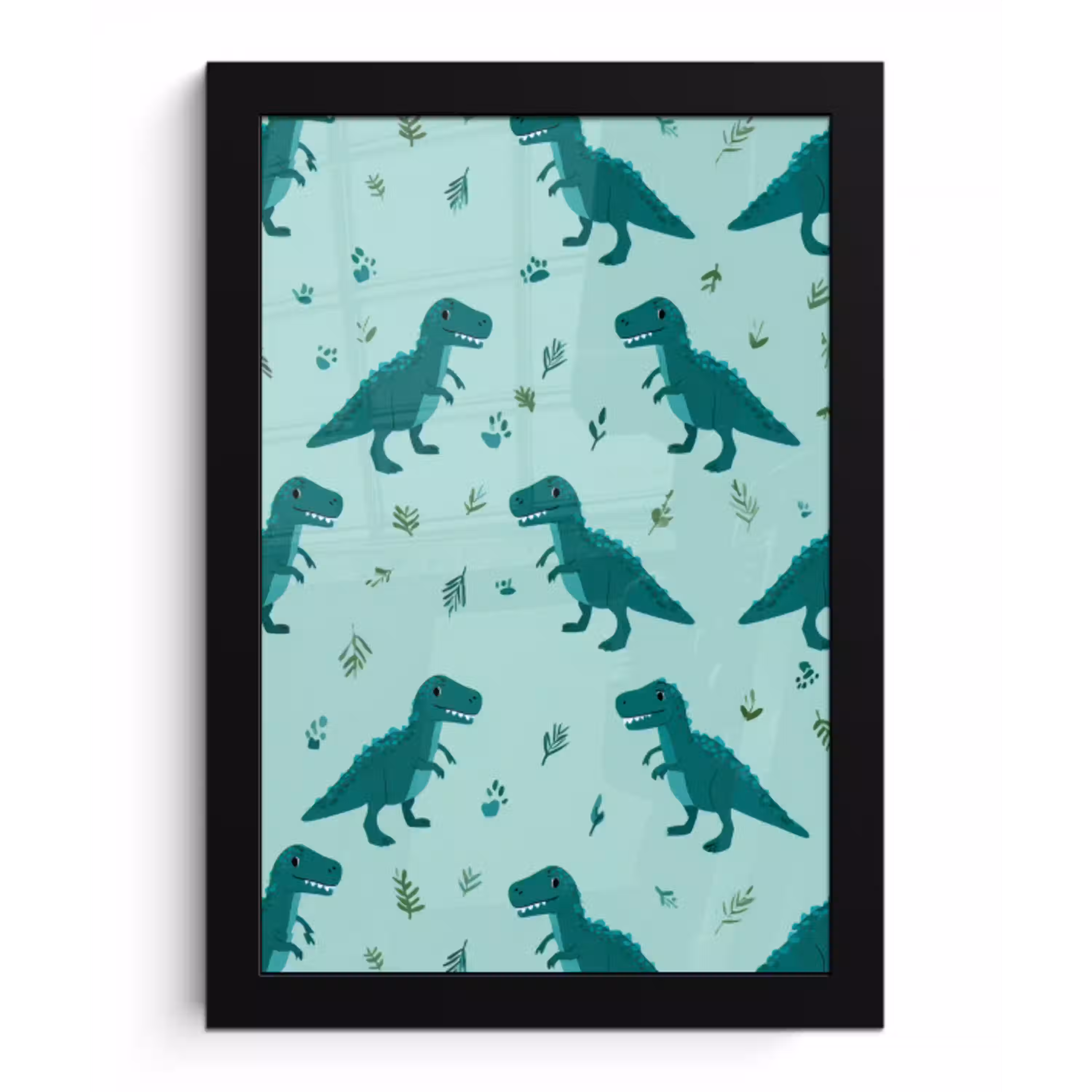 Donkergroen - Dinosaurussen - Afdrukken - Bladeren fotolijst zwart zonder passe partout klein -3d