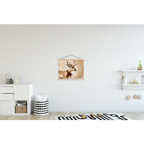 Gewei - Kerst - Rendier - Rood textielposter latten blank klein -kinderkamer