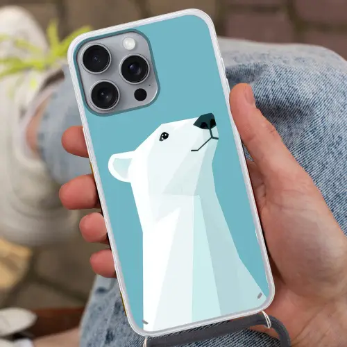Ijsbeer - Lichtblauw - Minimalistisch Hoesje iPhone 16 Pro Max met koord klein -sfeer3