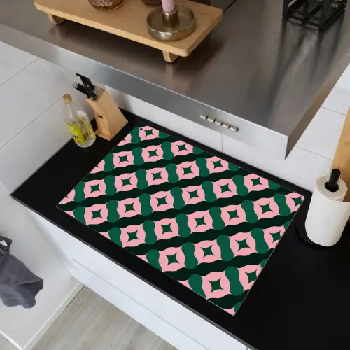 Groen - Roze - Retro - Sterren Inductie beschemer met haakjes klein 777 -sfeer1