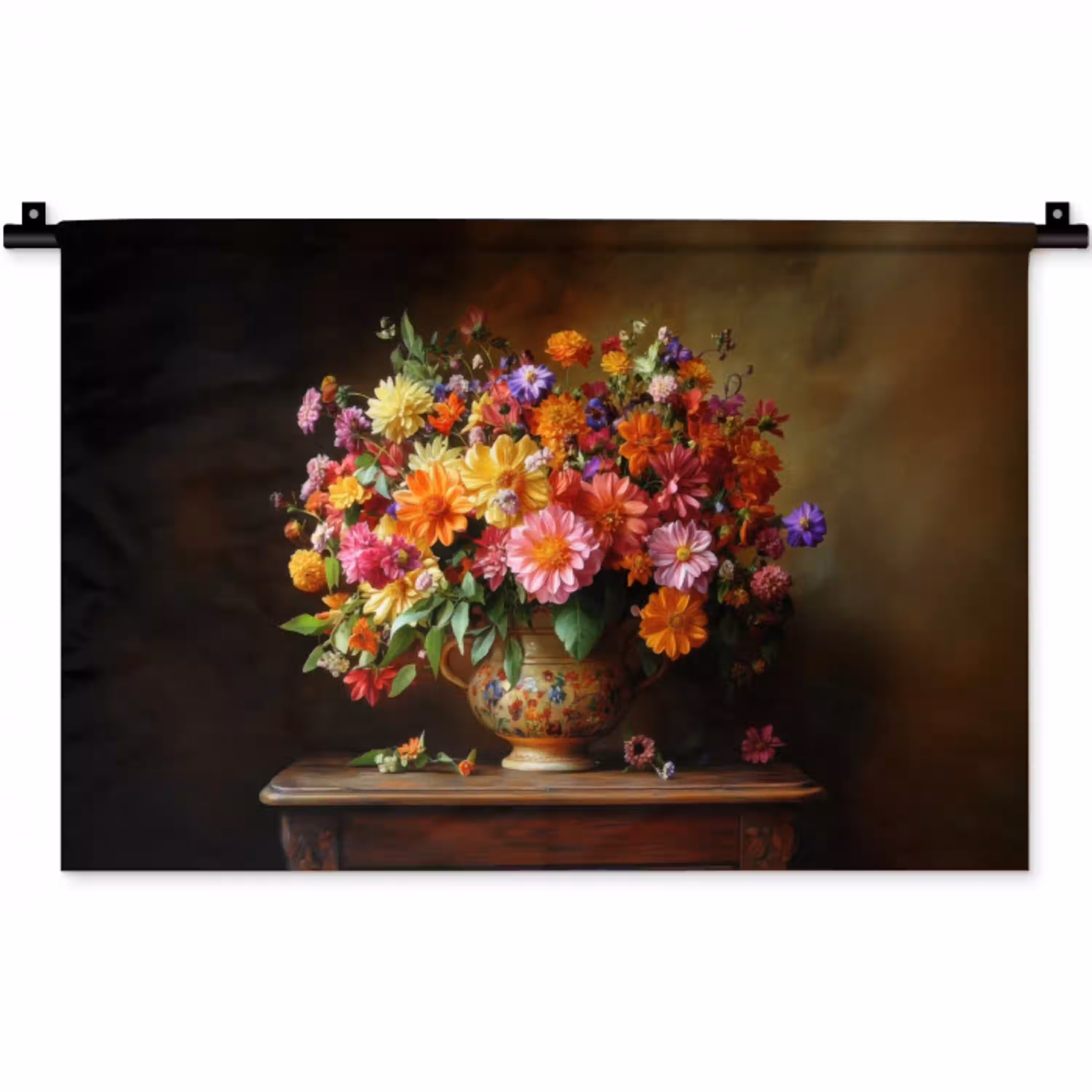 Kleuren - Boeket - Vaas - Hout Wandkleed katoen klein -zz3d