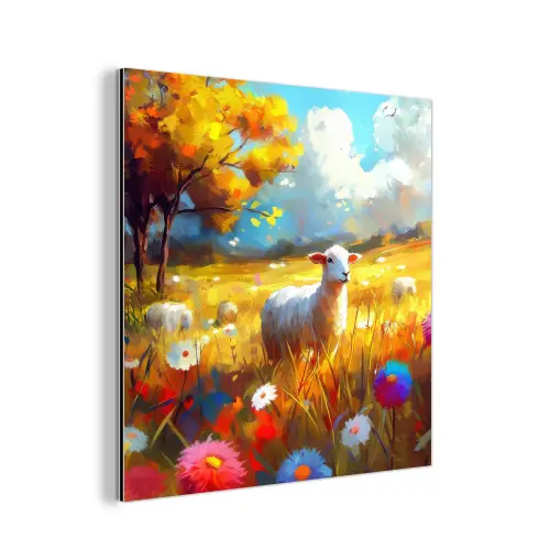 Schaap - Weide - Bloemen aluminium wit klein -3d