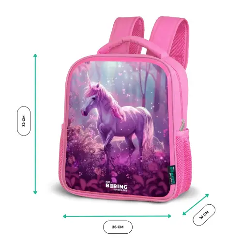 Eenhoorn Omringd door Paarse Natuur Kinderrugzak - Roze middel -productfoto_formaten