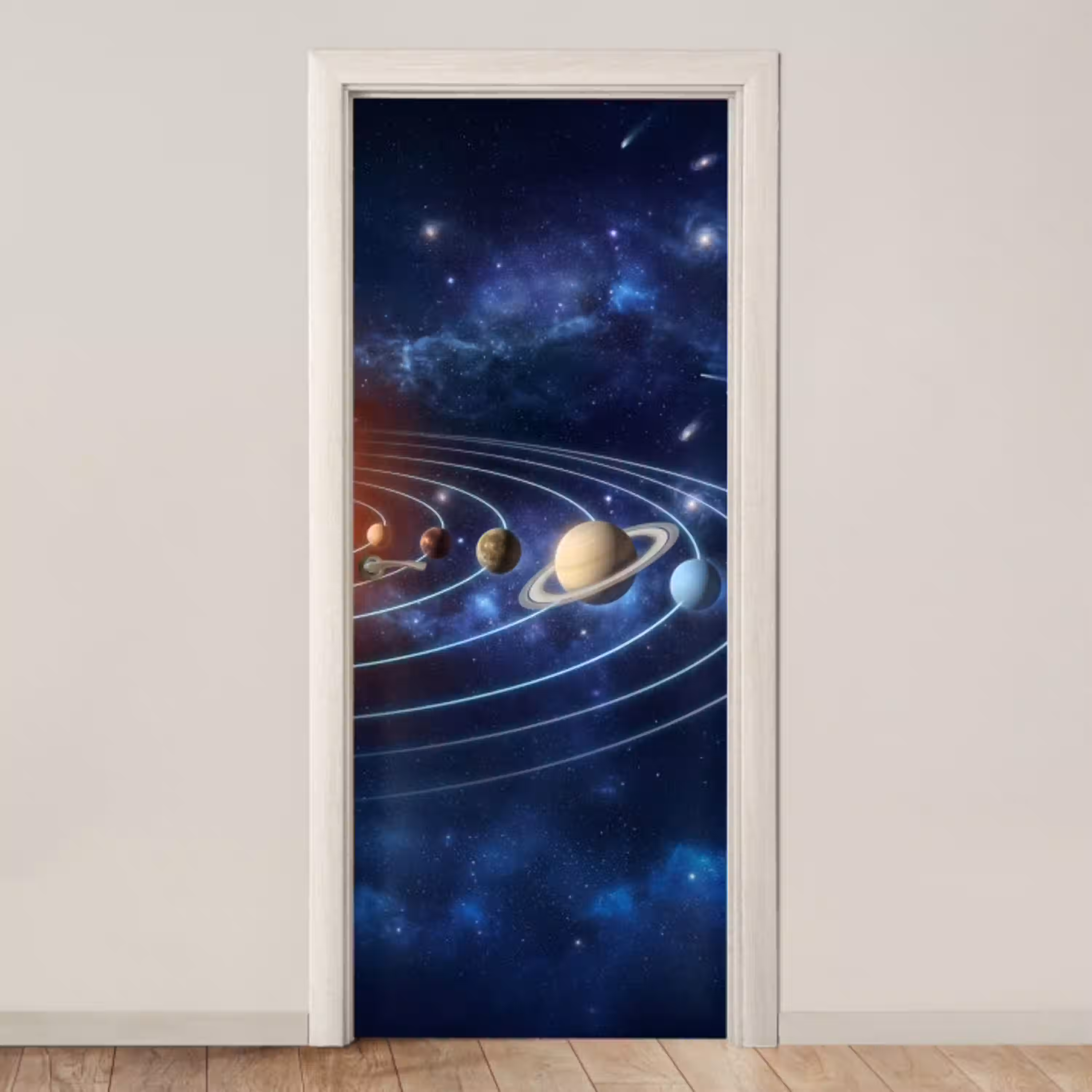 Ruimte - Zonnestelsel - Blauw deurposter klein -3d_beige