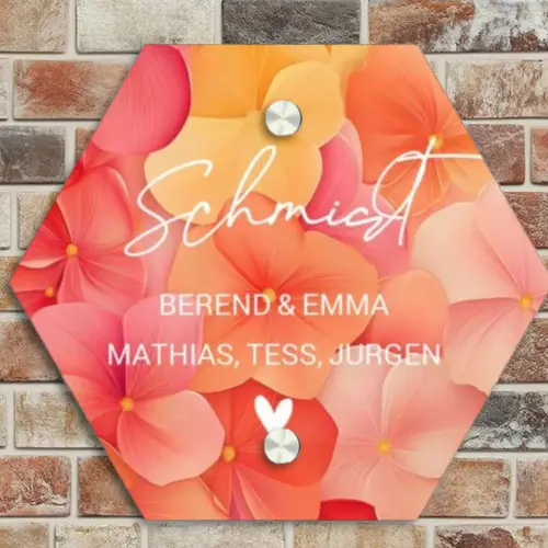 Oranje bloemenmix - Sierlijk Naambord Hexagon klein -sfeer2