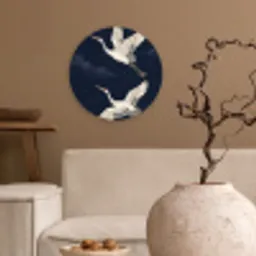 Kraanvogels - Nachthemel - Blauw Wandcirkel kunststof plaat 5mm dik klein -sfeer1