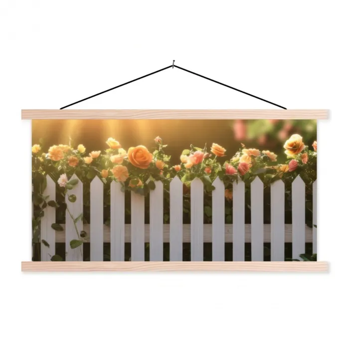 Rozen - Hek - Zonlicht textielposter latten blank klein -3d