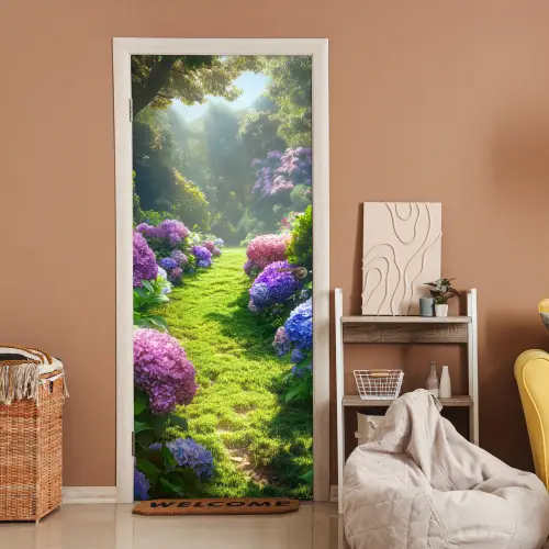 Natuur - Hortensia - Bloemen - Groen deurposter klein -sfeer1