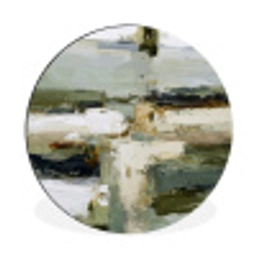 Penseelstreken - Groen - Abstract - Japandi Wandcirkel aluminium klein -3d