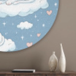 Kitten - Wolken - Blauw Akoestische PET Vilt - Rond klein 838 -sfeer5_closeup