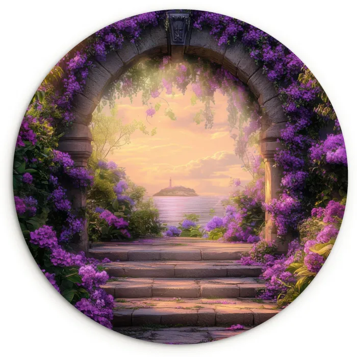 Poort - Paars - Bloemen Wandcirkel kunststof plaat 5mm dik klein -3d