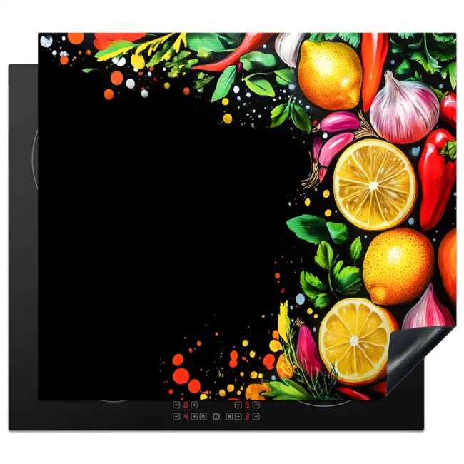 Citroenen - Peper - Kruiden - Graffiti - Verf - Abstract Inductie beschermer vinyl 3mm middel -3d