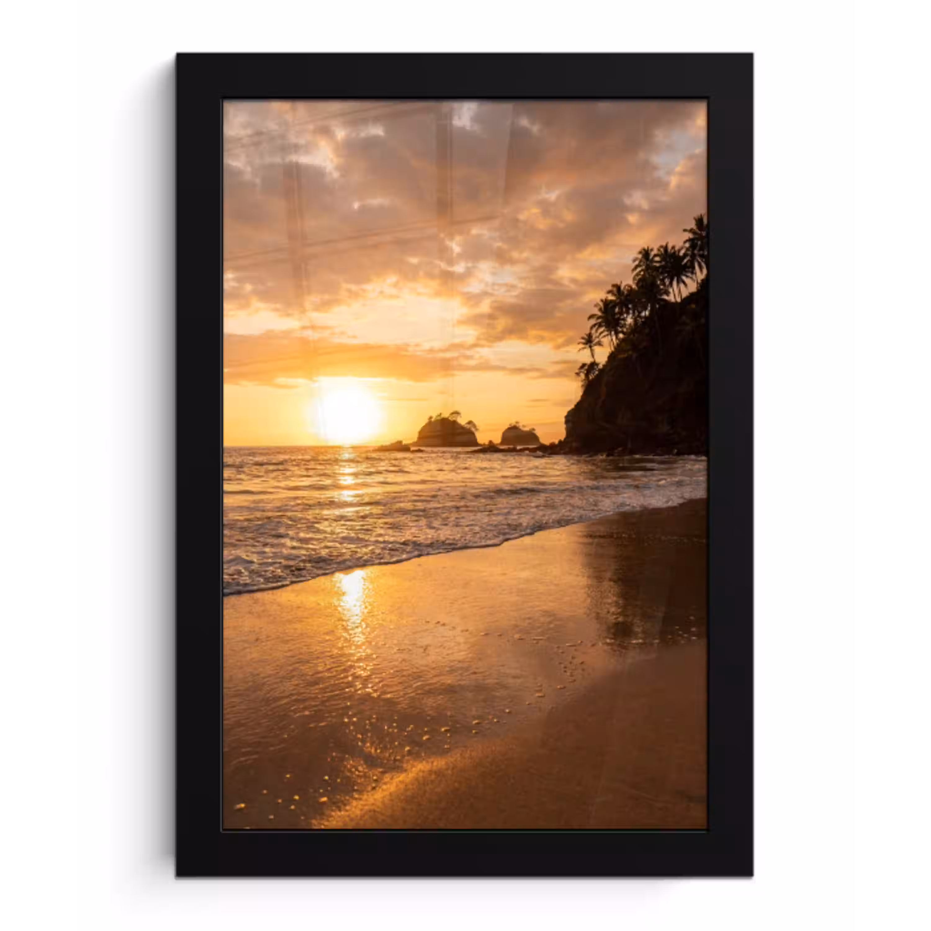 Strand - Zonsondergang - Natuur - Tropisch - Oranje fotolijst zwart zonder passe partout klein -3d