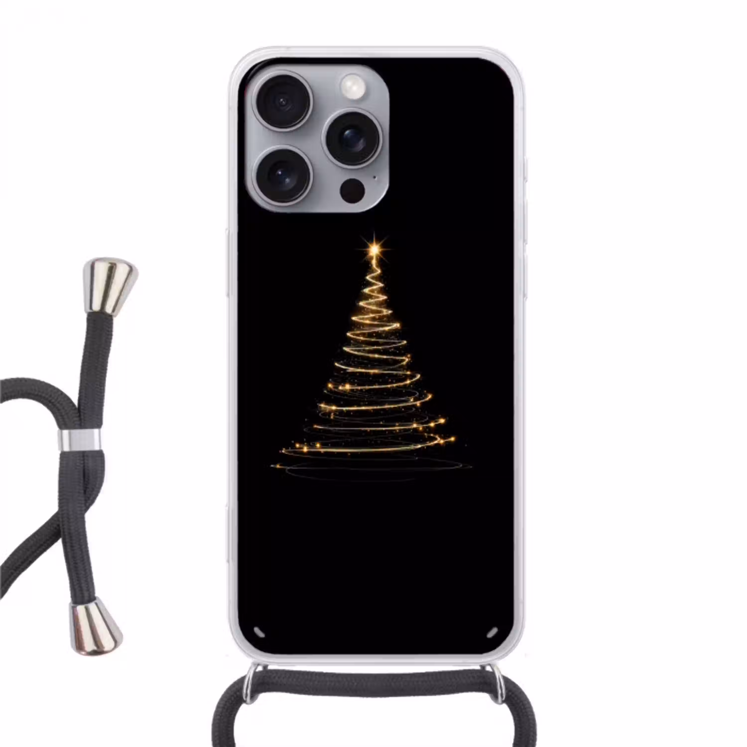 Magisch - Kerstboom - Lichtspiralen - Zwart Hoesje iPhone 16 Pro Max met koord klein -3d